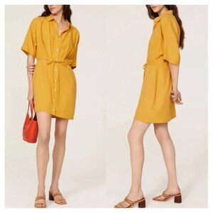 THAKOON Collective Shirtdress Women 0 Yellow Tie Waist Tencel Short Sleeve Dress